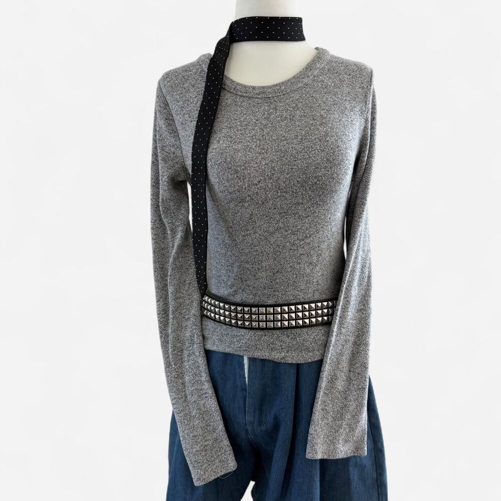 Zara Soft Grey Ribbed Knit Balletcore Whimsigoth Crewneck Top